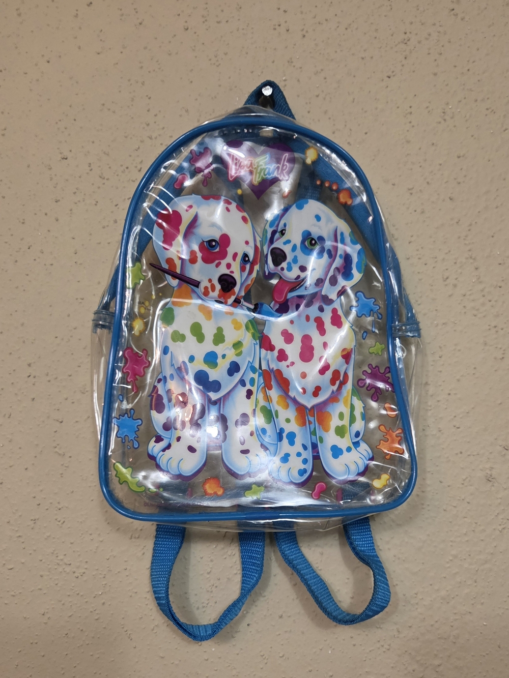 Lisa Frank Clear Kids Backpack with Multicolored Dalmatian and Blue Trim